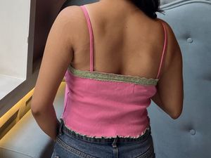 Pink Lace Trim Cami Top