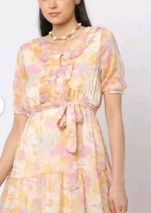 Pastel Floral Ruffle Collar Tiered Dress