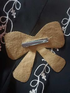Gold Beaded Bow Brooch