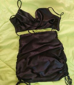 Black Satin Two-Piece Set