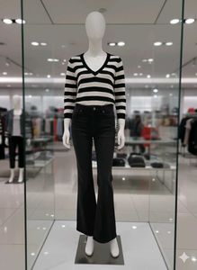 Striped V-Neck Fitted Sweater