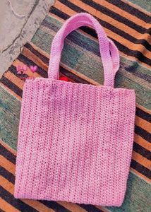 Handmade Crochet Pink Butterfly Tote