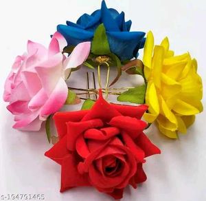 Hair Bun Pin In  Artificial Rose Flower