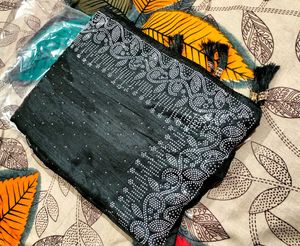 Black Embellished Saree with Blouse Piece