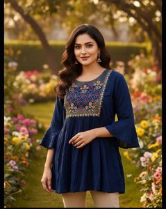 Navy Embroidered Tunic Top