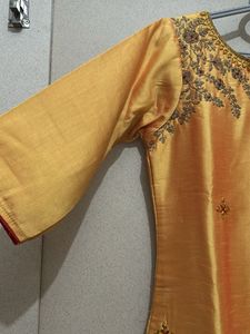 Golden Embroidered Kurti With Beautiful Dupatta