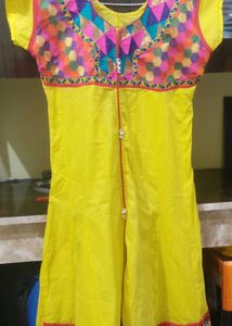 Yellow &amp; Colorful Embroidered Kurta and pattern
