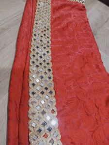 Mirror Work Saree🧡🤍