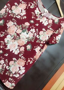 Maroon Color Top Floral Print For 40 Bust