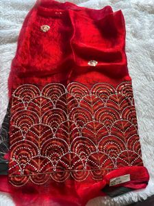 Red Embellished Saree