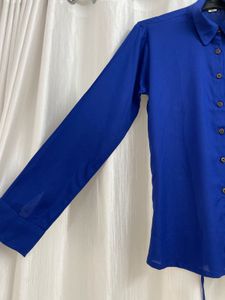 Royal blue fitted lace up corset shirt