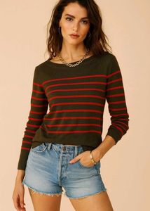 🎀 Imported Striped Olive Green Long Sleeve Top C