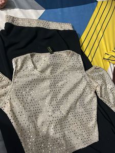 Sparkly Top & Black Skirt Set