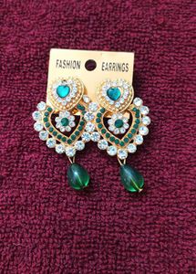 Green Heart Dangle Earrings