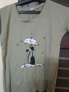 Cute Cat & Umbrella Graphic Tee