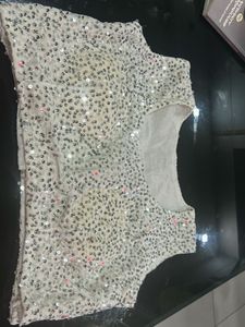 Not Used Sequined Blouse With Attached Sleeves
