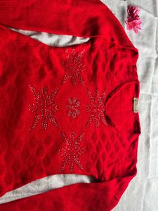 Red Embellished Sweater
