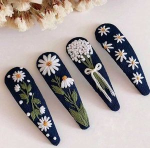 Floral Hand Embroidered Hair Clips