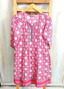 Pink &amp; White Printed Branded kurti size-34