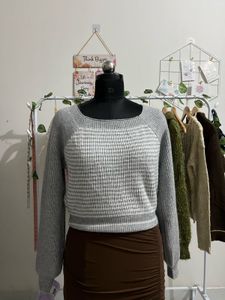 Grey Knit Cropped Sweater
