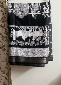New Black And White Kalamkari Saree
