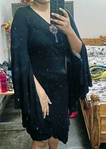Black Slayed Flared Dress For Women