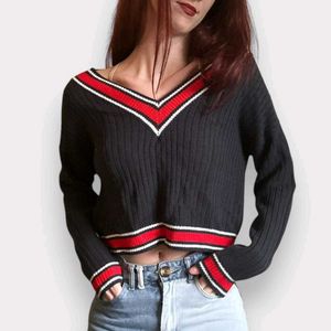 H&amp;M Red &amp; White Trim Sweater