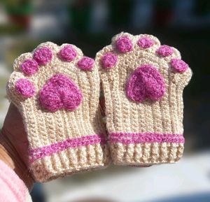Crochet  Catpaw  Fingerless  Gloves