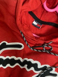 Tommy Hilfiger  Red Printed Hooded Sweatshirt