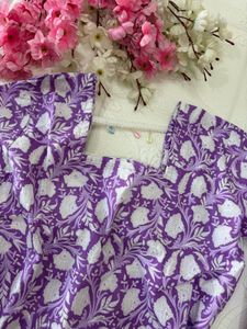 lavender Bloom Cotton Short Kurti