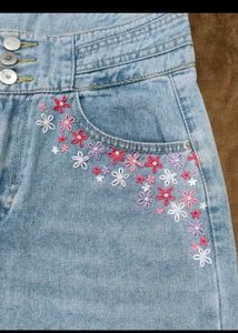 Floral Hand Embroidered Jeans