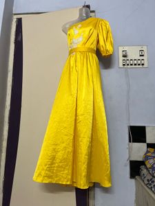 Silk Pinterest Yellow One-Shoulder Gown