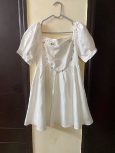 White Puff Sleeve Cute Mini Dress Size Xs