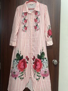 Striped Floral Shirt A Line Kurta