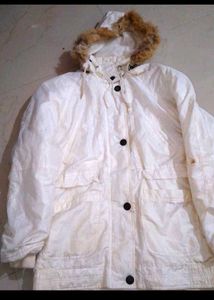 White Fur Hooded Puffer Coat
