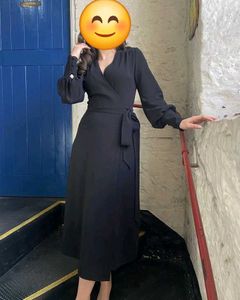 Plain Black Maxi Belted Dress