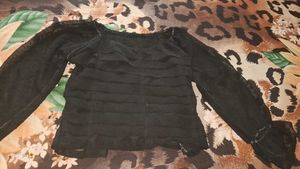 Black Ruffle Long Sleeve Top