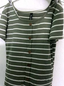 Olive Striped Button-Up Top