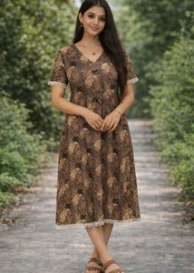 Patterned Brown Casual Dress