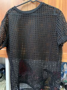 Black Mesh Short Sleeve Top