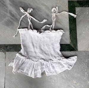 White Ruffle Crop Top