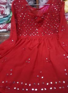 Red Mirror Work Kurta