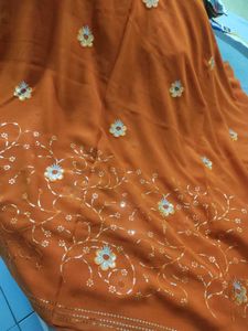 Orange Floral Saree