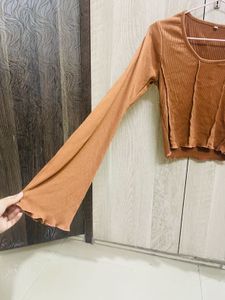 Cute Brown long flared sleeves Top