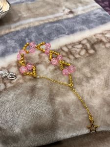 Pink &amp; Gold heart Beaded Bracelet