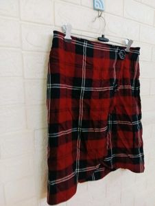 Red Plaid Wrap Mini Skirt