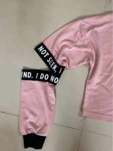 Pink Cropped Hoodie with Detachable Sleeves