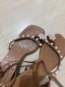 Brown Quilted Pearl Sandals