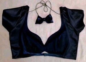 Satin Non Padded Backless 1 Hook Deep Neck Blouse