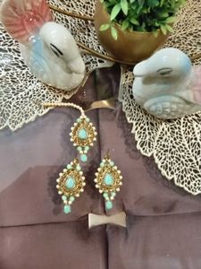 Elegant Green Earringswith Maangtika